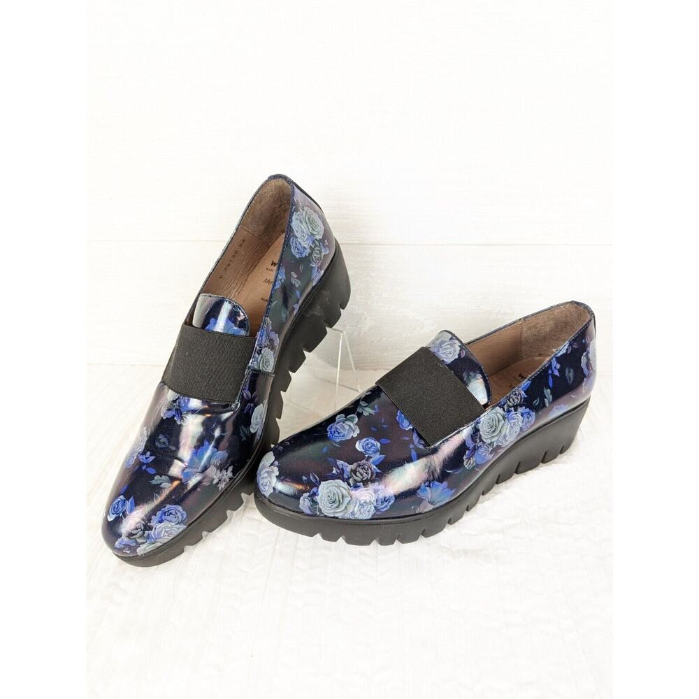 Wondersfly Wonders fly Blue Antique Rose Floral Wedge Loafer, 38 Style 33135